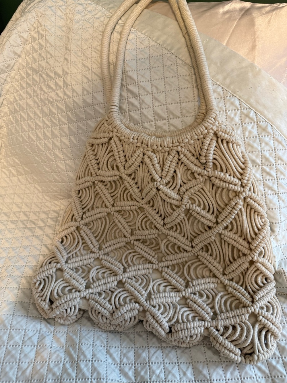 Handwoven Cream Macramé Tote Bag - Boho Chic